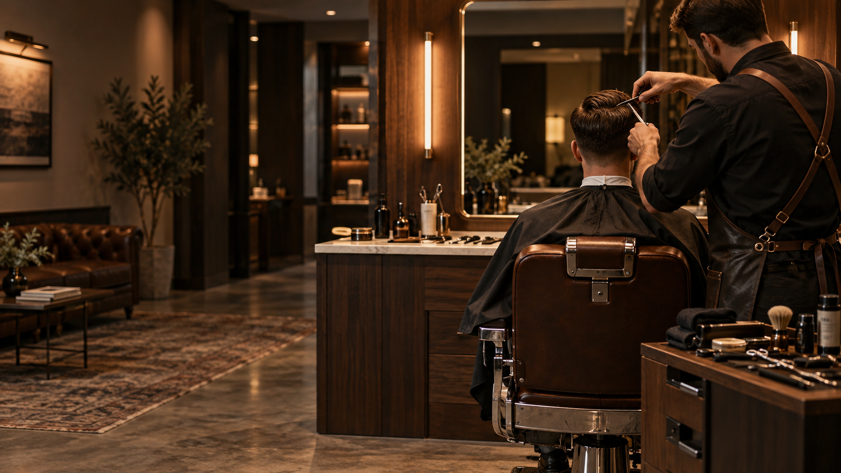 Eleganter Barbershop mit Barberstuhl
